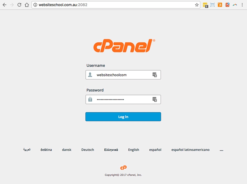 Website School cPanel login screen